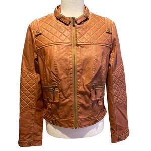 Blanc Noir Women Size M Faux Leather Moto Jacket Quilted